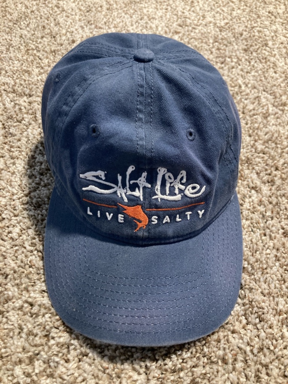 Salt Life Navy Cap with White Logo and Orange Fish (Item No. B29)